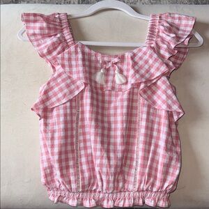 BCBG Girls Pink Gingham Ruffle Kids Top Size L